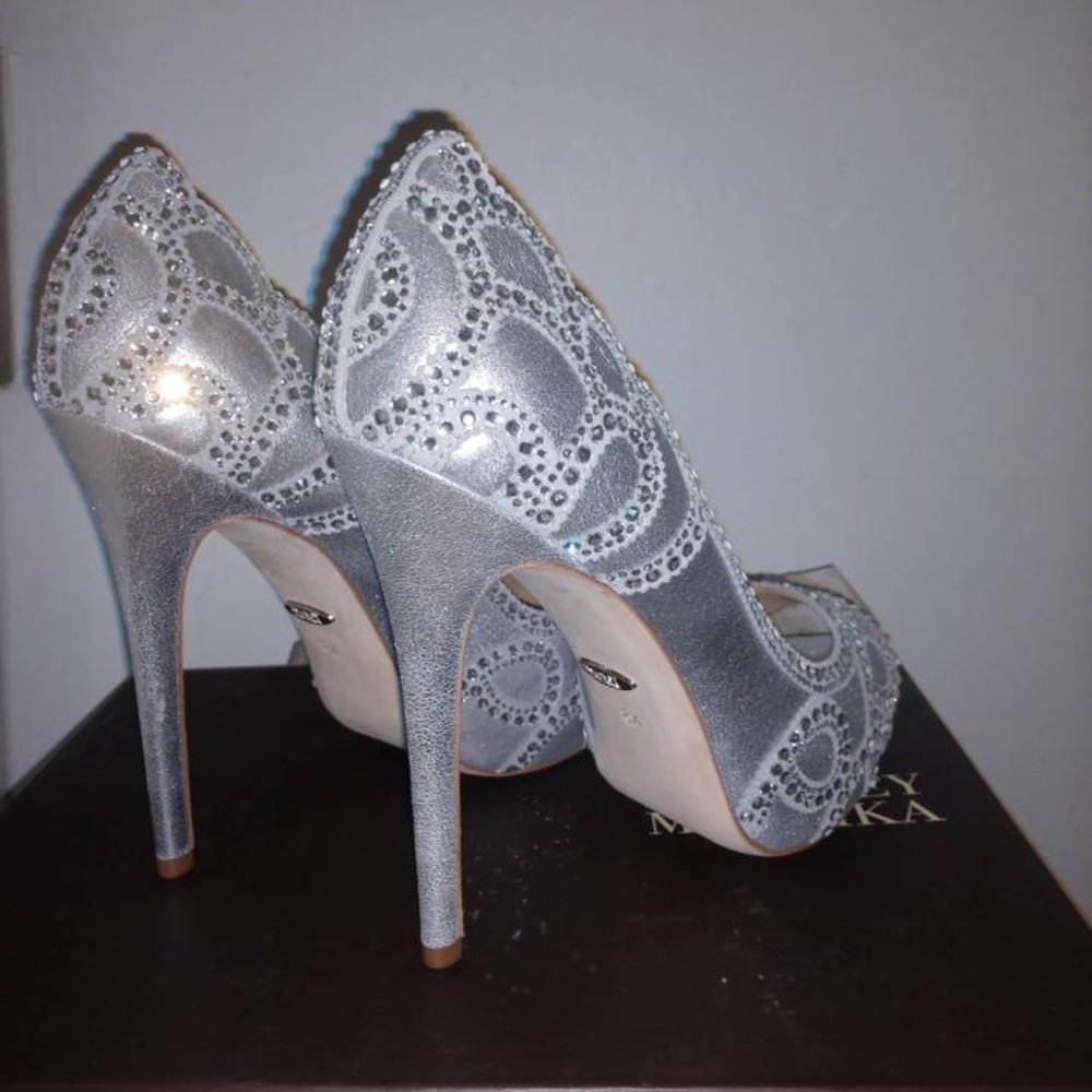 Badgley Mischka Karma Ii Embellished Shimmer-suede Pump Platforms - Picture 11 of 13